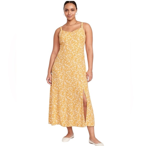 Old Navy Women L Yellow Floral Maxi Slip Cottage Core Boho Romantic Slit Dress - Picture 3 of 13